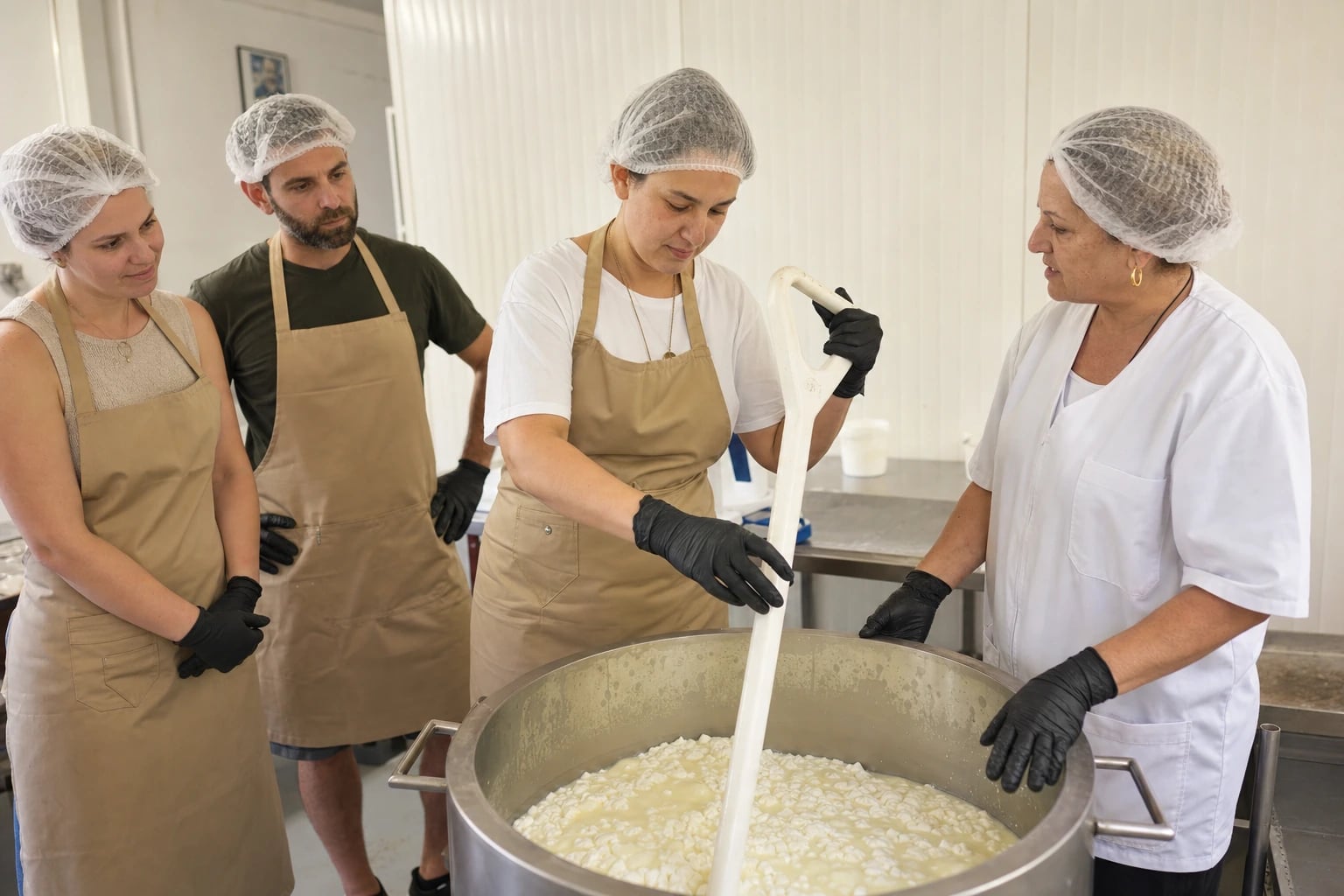 Kleine groep leert halloumi maken bij een lokale producent op Cyprus